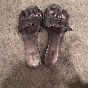 Metallic gunmetal Michael Kors flat sandals